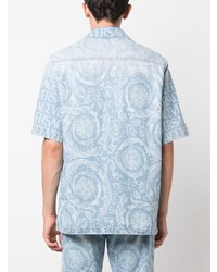 Chemise à manches courtes imprimée bleu clair Versace