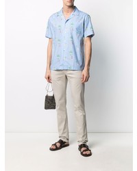 Chemise à manches courtes imprimée bleu clair Maison Labiche