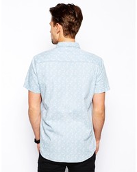 Chemise à manches courtes imprimée bleu clair Pull&Bear