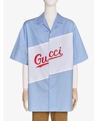 Chemise à manches courtes imprimée bleu clair Gucci