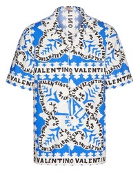 Chemise à manches courtes imprimée bleu clair Valentino