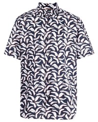 Chemise à manches courtes imprimée bleu marine et blanc BOSS