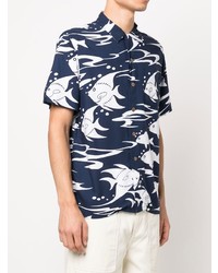 Chemise à manches courtes imprimée bleu marine et blanc Polo Ralph Lauren