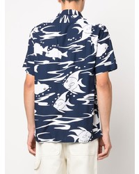 Chemise à manches courtes imprimée bleu marine et blanc Polo Ralph Lauren