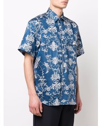Chemise à manches courtes imprimée bleu marine et blanc Junya Watanabe