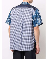 Chemise à manches courtes imprimée bleu marine et blanc Junya Watanabe