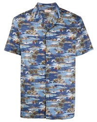 Chemise à manches courtes imprimée bleu marine Altea