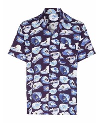 Chemise à manches courtes imprimée bleu marine arrels