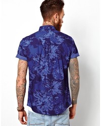 Chemise à manches courtes imprimée bleu marine Asos