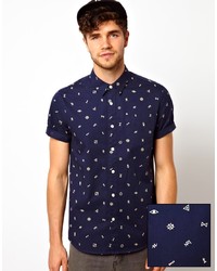 Chemise à manches courtes imprimée bleu marine Asos