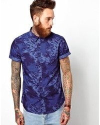 Chemise à manches courtes imprimée bleu marine Asos