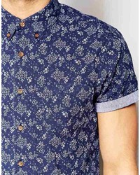 Chemise à manches courtes imprimée bleu marine Asos