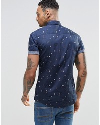 Chemise à manches courtes imprimée bleu marine Asos