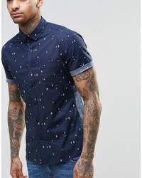 Chemise à manches courtes imprimée bleu marine Asos