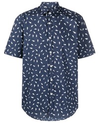 Chemise à manches courtes imprimée bleu marine Canali