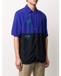 Chemise à manches courtes imprimée bleu marine Paul Smith