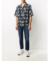 Chemise à manches courtes imprimée bleu marine Acne Studios