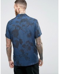 Chemise à manches courtes imprimée bleu marine Selected