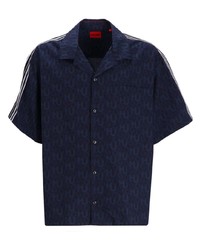 Chemise à manches courtes imprimée bleu marine Hugo