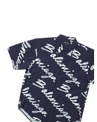 Chemise à manches courtes imprimée bleu marine Balenciaga