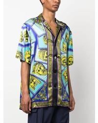 Chemise à manches courtes imprimée bleu marine Versace