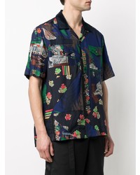 Chemise à manches courtes imprimée bleu marine Sacai