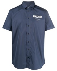 Chemise à manches courtes imprimée bleu marine Moschino