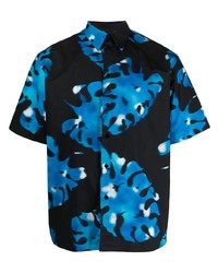 Chemise à manches courtes imprimée bleu marine MSGM