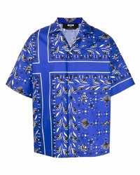 Chemise à manches courtes imprimée bleu marine MSGM