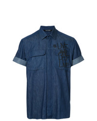Chemise à manches courtes imprimée bleu marine Neil Barrett