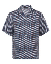 Chemise à manches courtes imprimée bleu marine Prada