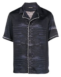 Chemise à manches courtes imprimée bleu marine Roberto Cavalli