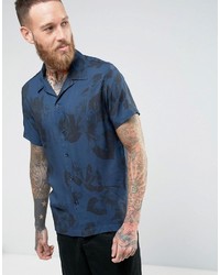 Chemise à manches courtes imprimée bleu marine Selected