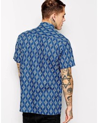 Chemise à manches courtes imprimée bleu marine Reclaimed Vintage