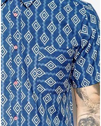 Chemise à manches courtes imprimée bleu marine Reclaimed Vintage