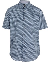 Chemise à manches courtes imprimée bleue BOSS