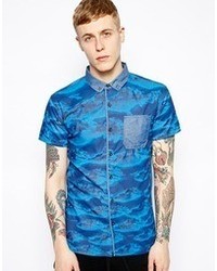 Chemise à manches courtes imprimée bleue
