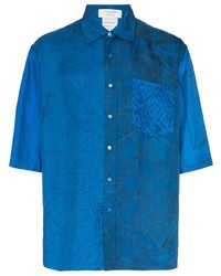 Chemise à manches courtes imprimée bleue Marine Serre