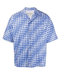 Chemise à manches courtes imprimée bleue Marni
