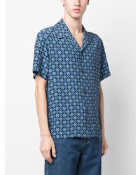 Chemise à manches courtes imprimée bleue Sandro