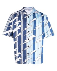 Chemise à manches courtes imprimée bleue Neil Barrett