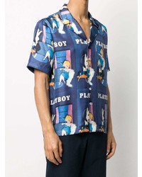 Chemise à manches courtes imprimée bleue Soulland