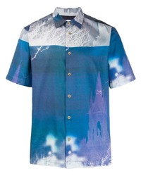 Chemise à manches courtes imprimée bleue Paul Smith