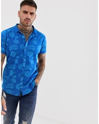 Chemise à manches courtes imprimée bleue Ringspun