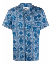 Chemise à manches courtes imprimée bleue YMC