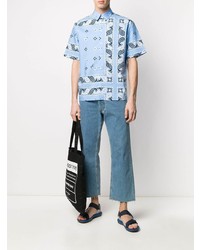 Chemise à manches courtes imprimée cachemire bleu clair MSGM