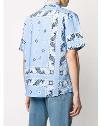 Chemise à manches courtes imprimée cachemire bleu clair MSGM