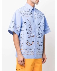 Chemise à manches courtes imprimée cachemire bleu clair MSGM