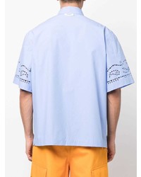 Chemise à manches courtes imprimée cachemire bleu clair MSGM