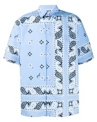 Chemise à manches courtes imprimée cachemire bleu clair MSGM